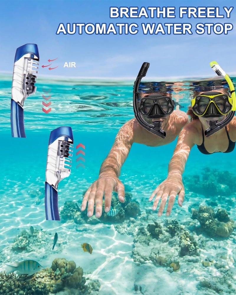 DIPUKI Snorkeling Gear for Adults, Dry-Top Snorkel Mask Set, Anti-Fog Scuba Diving Snorkle mask Set Adult, Panoramic Wide View Dive mask, Adjustable Swimming Diving Snorkeling Packages - Image 5